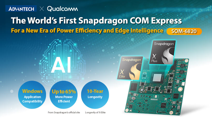 Advantech Introduces SOM-6820 : A New Era of Power Efficiency and Edge Intelligence with the Qualcomm Snapdragon® X-Elite Series Processor