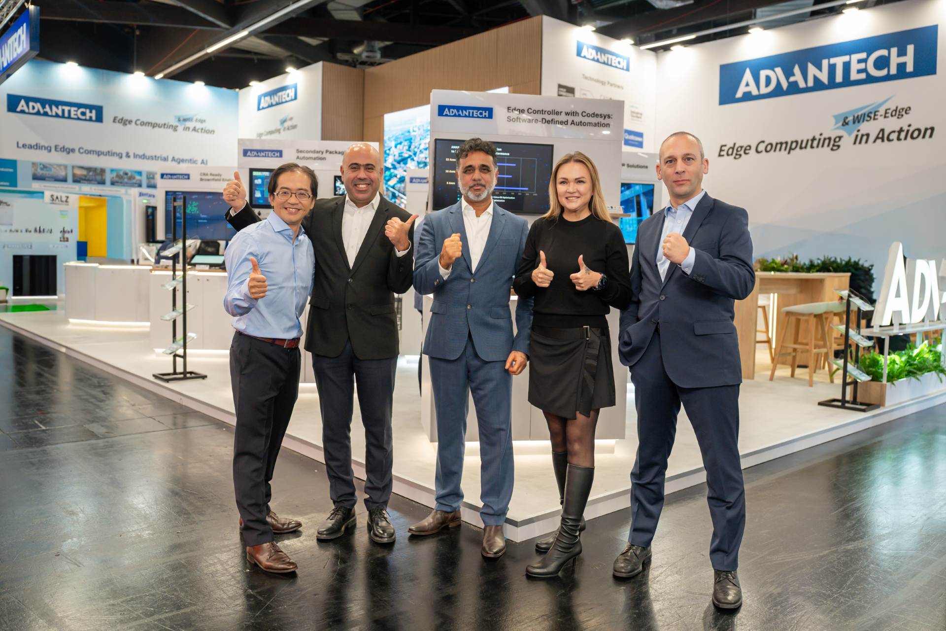 Advantech showcased its latest innovations at SPS 2025 in Germany, with (from left) Hank Lee, Director of Emerging Business Development at Advantech; Anis Aroua, Technical Director; Jash Bansidhar, AVP; Alicja Strzemieczna, Sales Director and Marco Zampolli, Product Sales Director of the IoT Automation Sector at Advantech Europe.