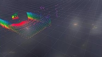 (3Dセンシングシステムのデモ内容) 「EBC-RC04」に接続した高精度・広範囲な3Dセンシング カメラから取得したセンシングデータを、リアルタイムで モニターに表示